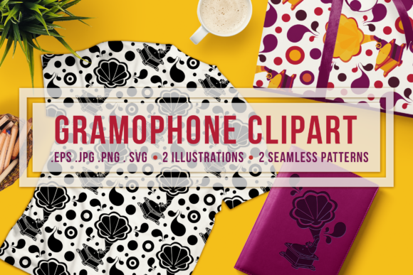 Retro Gramophone Clipart and Pattern