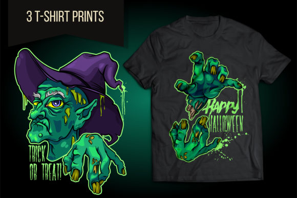 Trick or Treat Old Green Witch Halloween Graphics