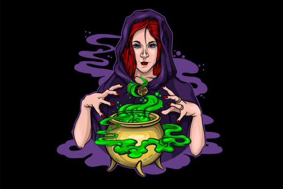 Two Magic Witches Halloween Vector Graphics